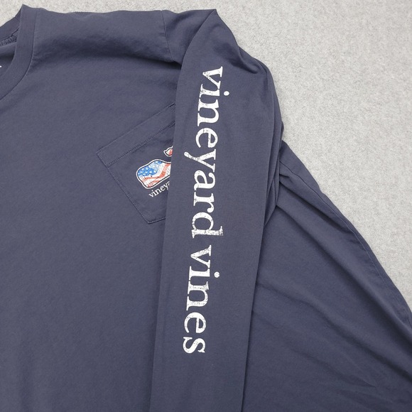 Vineyard Vines Long Sleeve Pocket‎ T Shirt Men's Medium Patriotic Whale Graphic - Picture 6 of 15
